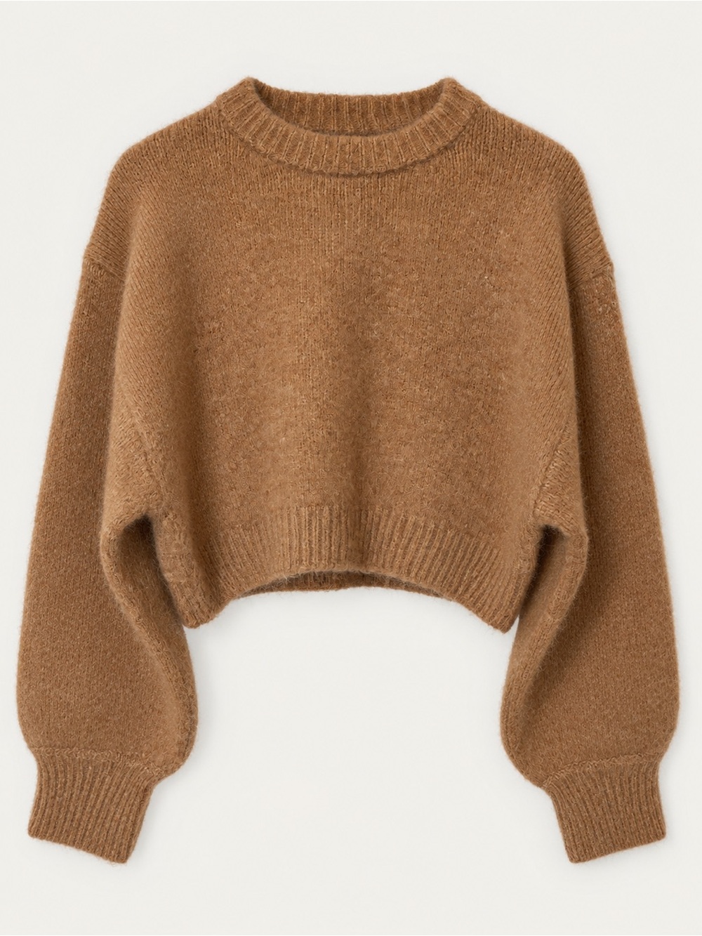 Zara Cropped Crewneck Sweater in Camel Brown